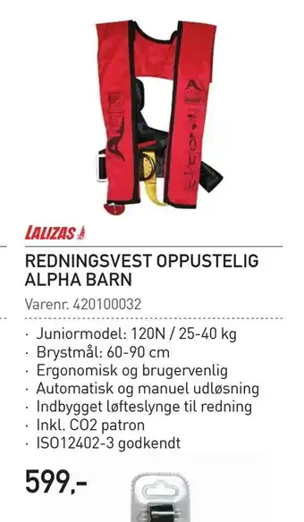 Redningsvest oppustelig alpha barn