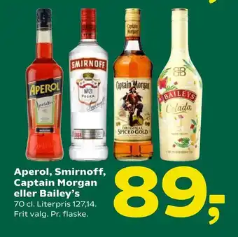 Coop 365 Aperol, Smirnoff, Captain Morgan eller Bailey's tilbud