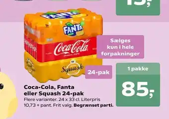 Kvickly Coca-Cola, Fanta eller Squash 24-pak tilbud