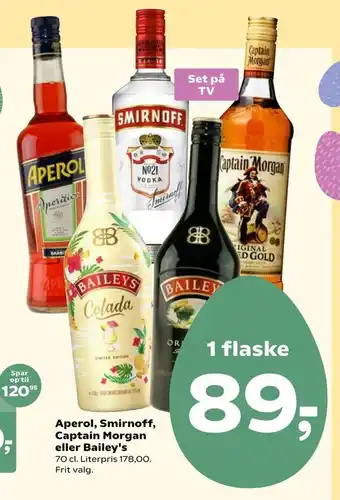 Kvickly Aperol, Smirnoff, Captain Morgan eller Bailey's tilbud