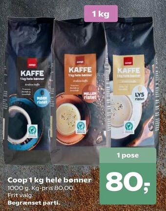 SuperBrugsen Coop 1 kg hele bønner tilbud