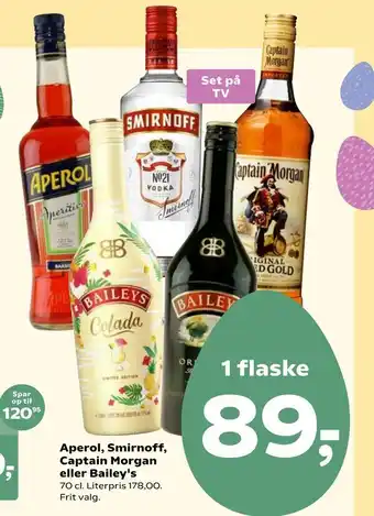 SuperBrugsen Aperol, Smirnoff, Captain Morgan eller Bailey's tilbud