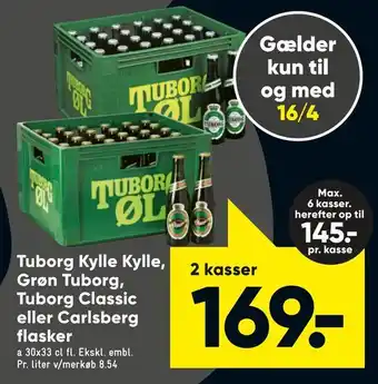 Bilka Tuborg Kylle Kylle, Grøn Tuborg, Tuborg Classic eller Carlsberg flasker tilbud