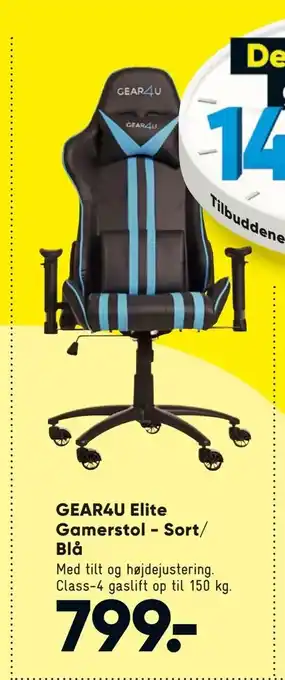 Bilka GEAR4U Elite Gamerstol - Sort/ Blå tilbud
