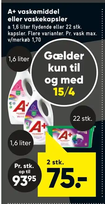 Bilka A+ vaskemiddel eller vaskekapsler tilbud