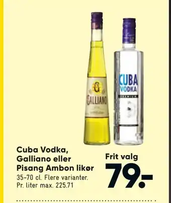 Bilka Cuba Vodka, Galliano eller Pisang Ambon likør tilbud