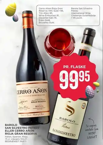 MENY Barolo san silvestro patres eller cerro añon rioja gran reserva tilbud