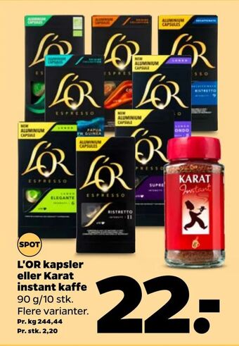 Netto L'OR kapsler eller Karat instant kaffe tilbud