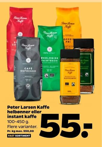 Netto Peter Larsen Kaffe helbønner eller instant kaffe tilbud