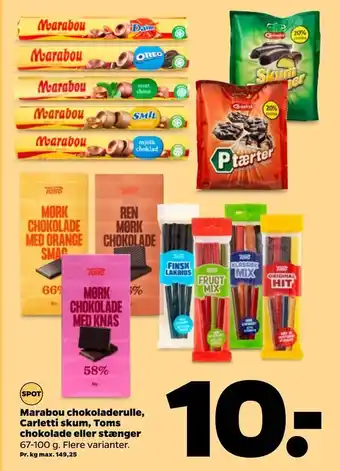 Netto Marabou chokoladerulle, Carletti skum, Toms chokolade eller stænger tilbud
