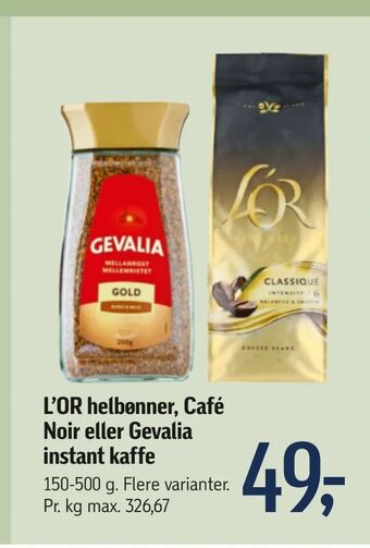 Føtex L'OR helbønner, Café Noir eller Gevalia instant kaffe tilbud