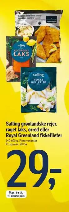Føtex Salling grønlandske rejer, røget laks, ørred eller Royal Greenland fiskefileter tilbud