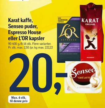 Føtex Karat kaffe, Senseo puder, Espresso House eller L'OR kapsler tilbud