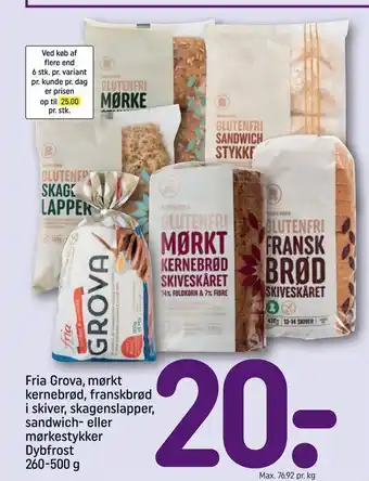REMA 1000 Fria Grova, mørkt kernebrød, franskbrød i skiver, skagenslapper, sandwich- eller mørkestykker tilbud