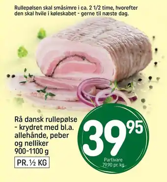 Rå dansk rullepølse - krydret med bl.a. allehånde, peber og nelliker