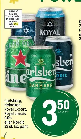 REMA 1000 Carlsberg, Heineken, Royal Export, Royal classic 0,0% eller Nordic tilbud