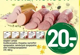 REMA 1000 Slagter Lampe Guldleverpølse, thepølse, kartoffel- spegepølse, sønderjysk spegepølse eller hvidløgsspegepølse tilbud