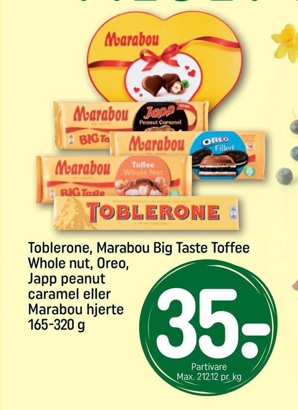Toblerone, Marabou Big Taste Toffee Whole nut, Oreo, Japp peanut