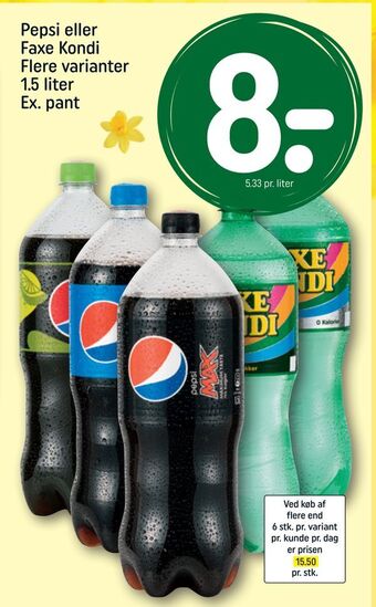 REMA 1000 Pepsi eller Faxe Kondi 1,5 liter tilbud