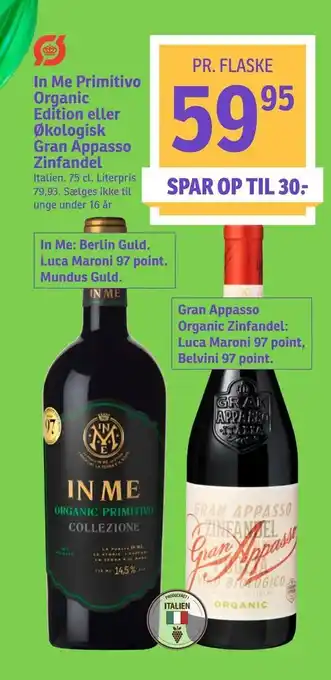 SPAR In Me Primitivo Organic Edition eller Økologisk Gran Appasso Zinfandel tilbud