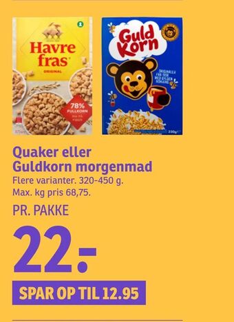 SPAR Quaker eller Guldkorn morgenmad tilbud