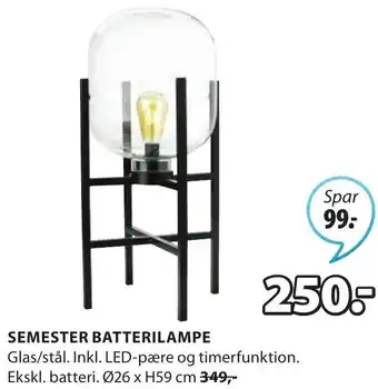 JYSK Semester Batterilampe Ø26xH59 cm tilbud