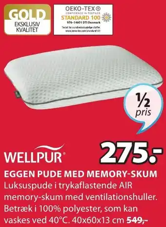 JYSK Eggen Pude Med Memory-Skum 40x60x13 cm tilbud