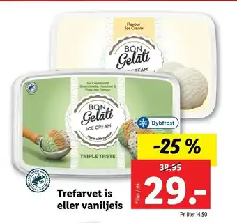 Let-Køb Trefarvet is eller vaniljeis tilbud