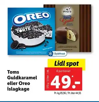 Let-Køb Toms Guldkaramel eller Oreo islagkage tilbud