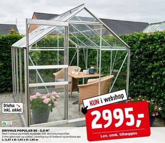 jem & fix Drivhus popular 86 - 5,0 m2 tilbud