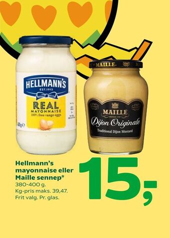 Coop 365 Hellmann's mayonnaise eller Maille sennep tilbud