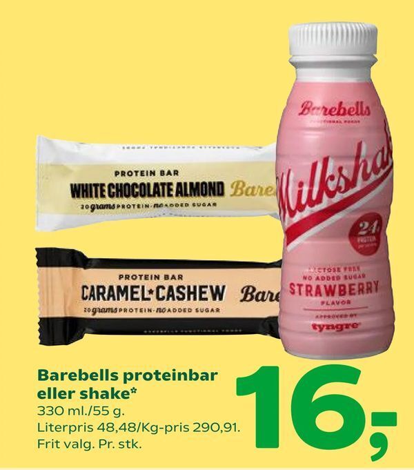Barebells proteinbar eller shake tilbud hos Coop 365