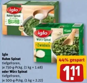 REWE DE Iglo Rahm Spinat 750g oder Würz Spinat 500g tilbud