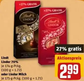 Lindt Lindor 70% 174g oder Lindor Milch 175g