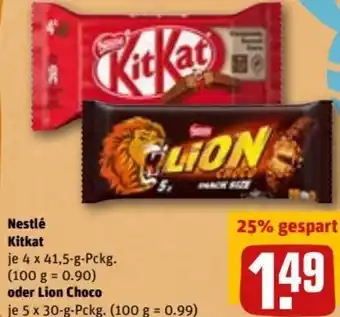 REWE DE Nestlé Kitkat 4x41,5g oder Lion Choco 5x30g tilbud