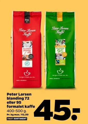 Netto Peter Larsen blanding 72 eller 95 formalet kaffe tilbud