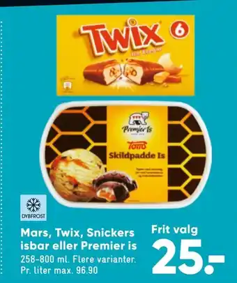 Bilka Mars, Twix, Snickers isbar eller Premier is tilbud