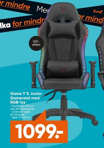 Bilka Game Y'S Junior Gamerstol med RGB-lys tilbud