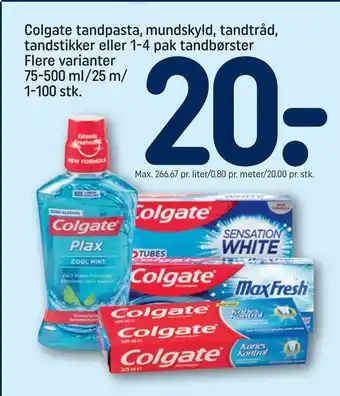 REMA 1000 Colgate tandpasta, mundskyld, tandtråd, tandstikker eller 1-4 pak tandbørster tilbud