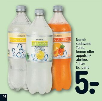 REMA 1000 Nornir sodavand Tonic, lemon eller appelsin/ abrikos 1 liter Ex. pant tilbud