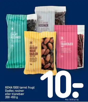 REMA 1000 REMA 1000 tørret frugt Dadler, rosiner eller tranebær tilbud