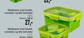 Madkasse med bestik, rumdeler og lille beholder