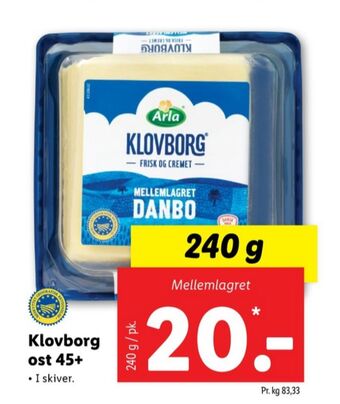 Lidl Klovborg skiveost danbo mellemlagret tilbud