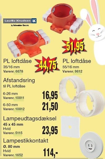 Harald Nyborg PL loftdåse, afstandsring, lampeudtagsdæksel el. lampestikkontakt tilbud