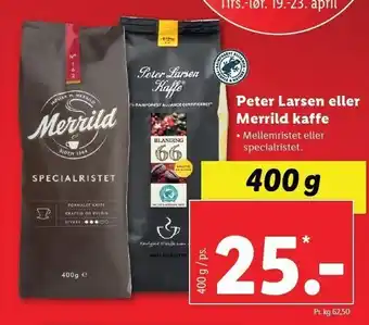 Lidl Peter Larsen el. Merrild kaffe tilbud