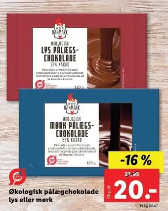 Lidl Økologisk pålægschokolade lys el. mørk tilbud