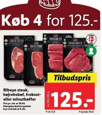 Lidl Ribeye steak, højrebsbøf, frokost-eller minutbøfer 4 stk tilbud