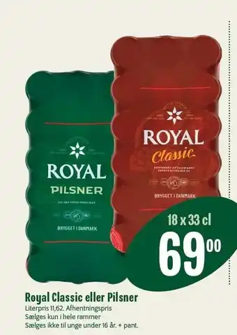 Min Købmand Royal Classic eller Pilsner 18x33 cl tilbud