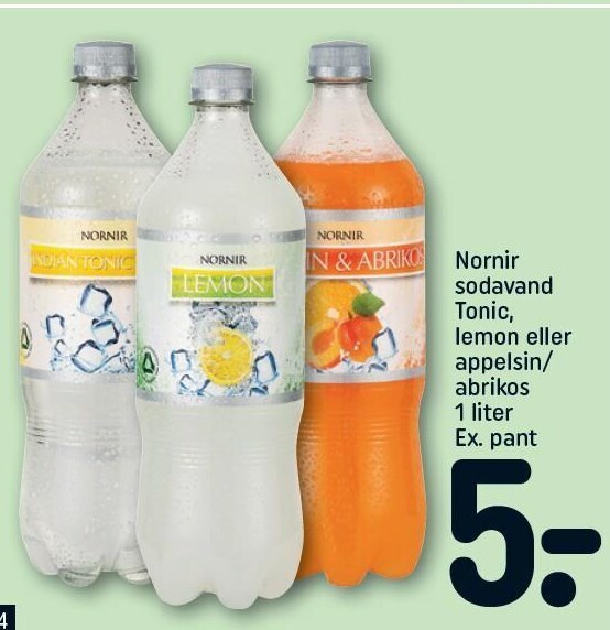 Nornir sodavand tonic, lemon el. appelsin/abrikos tilbud hos Rema 1000