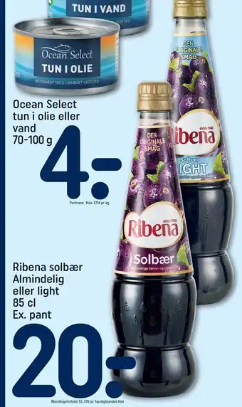 REMA 1000 Ribena solbær almindelig el. light tilbud
